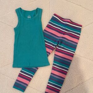 Teal Tank Top and Striped Leggings Set